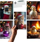Grand X - Kerstkaart - Schattige Kerstdieren - 5 Kaarten - Inclusief Enveloppen - A6 Formaat - Kerstkaarten Met Enveloppen