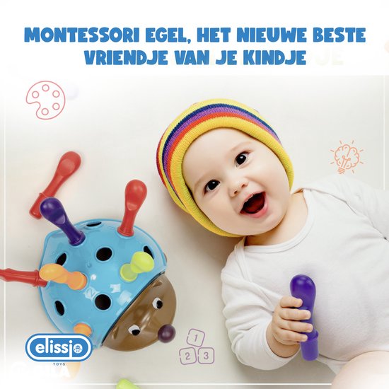 Elissio® - Montessori speelgoed Fijne Motorieke Egel - Sensorisch Speelgoed - Montessori Fijne Motoriek Kinderspeelgoed vanaf 6 Maanden - Educatief Baby Speelgoed 1 Jaar - Peuter & Kleuter Speelgoed 2-3 Jaar - Cadeau voor Meisjes & Jongens - Blauw van Elissio — afbeelding 2