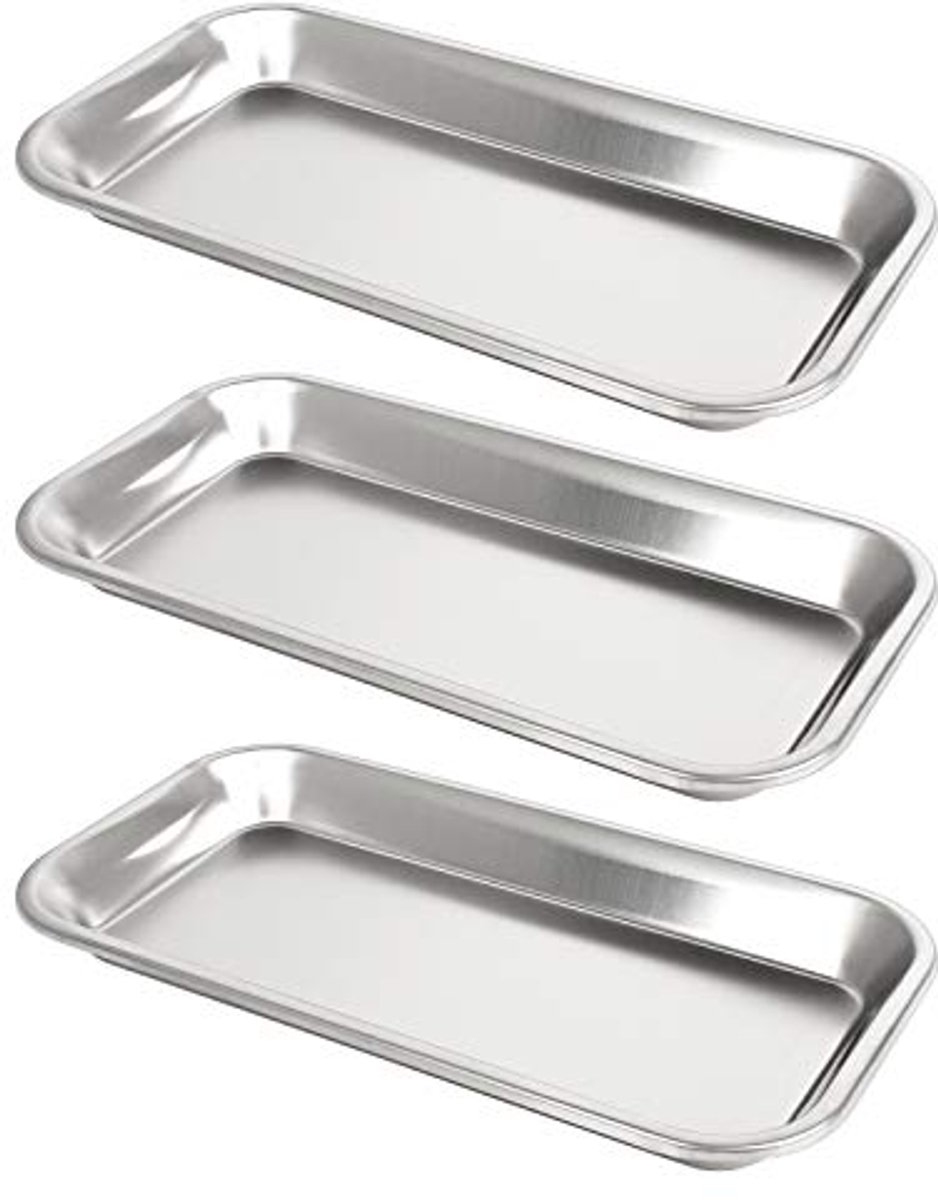 3-pack roestvrijstalen instrumentenladen voor laboratoriumbenodigdheden (22,5 x 12 cm)