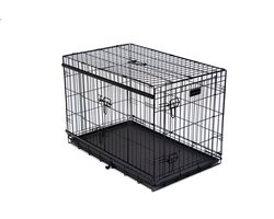 Qoozi Pet Hondenbench – Opvouwbare Bench met 2 Deuren (waarvan 1 Schuifdeur) – 91x58x64 cm – Stevige Draadconstructie (4.0/3.5/2.6 mm) – Met 4 Beschermknoppen – QZ1121515