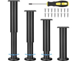 Meubelverhogers - Verstelbare meubelpoten - 4-delige set - 18-30cm hoogte - Koudgewalst staal - ABS basis - Geschikt voor bank en kast