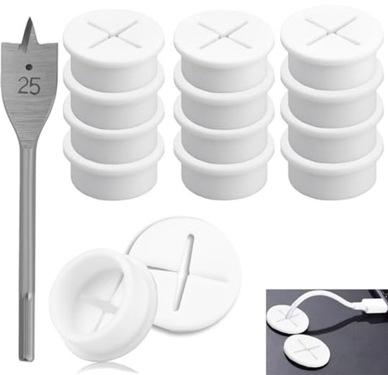 Kabeldoorvoer 60 mm, voor pc-computer, bureau, kunststof ogen, voor Office Home werkblad, wit, 10 stuks