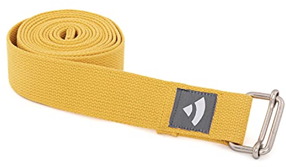 Yogagordel van Katoen, Praktisch Yoga Accessoire met Metalen Schuifgesp voor Beginners en Gevorderden, 250 x 3,8 cm, Saffraangeel