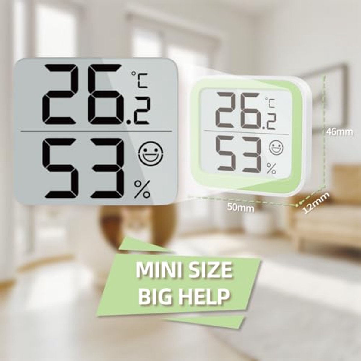 Mini Hygrometer en Temperatuursensor voor Binnen - Vochtigheid Meter met Comfortdisplay voor Babykamer
