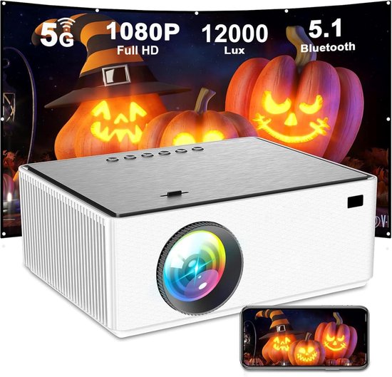 8500 Lumen Projector 1080P Full HD - Draadloze Scherm Projector - Compatibel met Laptop, Smartphone en HDMI - Geschikt voor Thuisgebruik