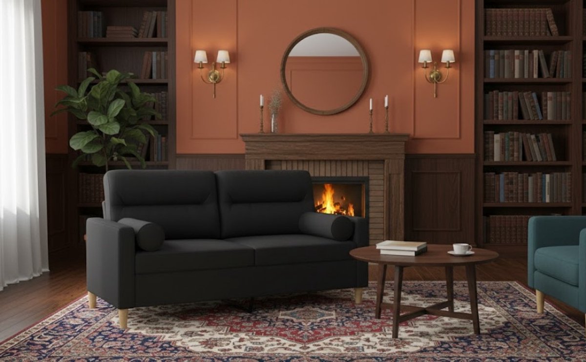 Elegance 2-Zitsbank Zwart – Luxe Moderne Tweezits Sofa 140 cm – Comfortabele Stoffen Bank met Metalen Frame, Ademend & Duurzaam – Ideaal voor Woonkamer, Slaapkamer, Kantoor of Studio | Ganeey