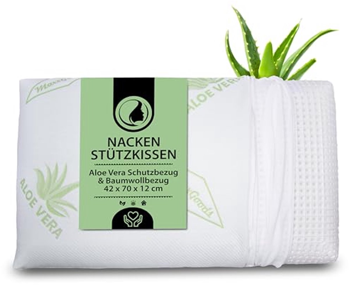 Orthopedisch kussen voor neksteun met visco-gelschuim en aloë vera hoes – ideaal voor buik-, rug- en zijslapers (42 cm x 70 cm x 12 cm)