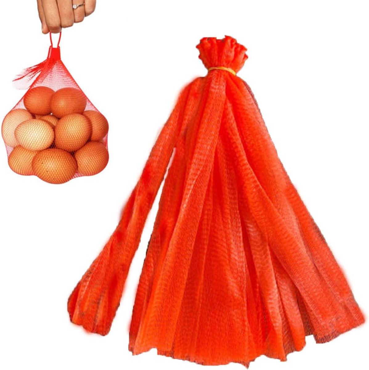 100 stuks - Eiernetzakken - Netzakken - Mesh nylon net - met lussluiting - Herbruikbaar nylon net - Opbergzakken van polyethyleen - Geschikt voor groenten en fruit, boodschappen, speelgoed, fruit, groenten, zeevruchten - Rood