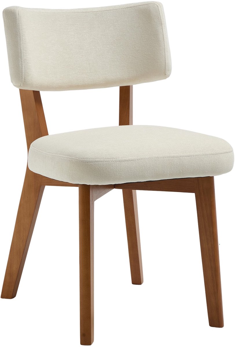 Merax Set van 2 Eetkamerstoelen – Moderne Retro Stoelen met Massiefhouten Poten – Comfortabele Stoffen Stoelen voor Eetkamer - Keuken of Kantoor – Beige