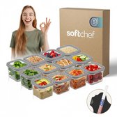 Coffret de 12 boîtes de rangement carrées Soft Chef Soft Box Slim (12 × 680 ml) – Contenants alimentaires carrés – Sans BPA, hermétiques, empilables – Étiquettes et marqueur inclus