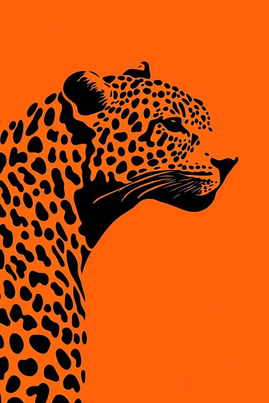 Cheetah Poster - Pop Art - Dieren - Kunst - Wilde Kat - Oranje - Modern - posters - formaat 30x40cm - Wanddecoratie - XS3751
