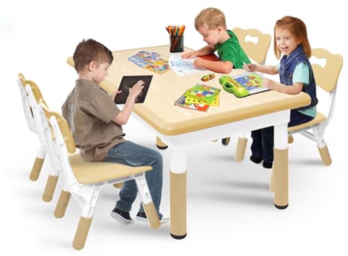 Hoogteverstelbare Kindertafel met 4 Stoelen voor Kinderen vanaf 2 Jaar - Ideaal voor Creatief Spelen en Leren