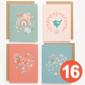 Wenskaarten 16 stuks + Enveloppen Blanco - 16 stuks - Dubbele Wenskaart - Ansichtkaarten - Verjaardagskaarten - Set wenskaarten zonder tekst