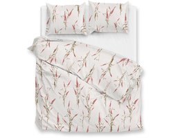 Zohome Elodie Dekbedovertrek - Naturel - Lits-jumeaux - Dekbedhoes van 100% Katoen-Flanel - Bloemen - 240x220 + 2 slopen 60/70 cm - AW25