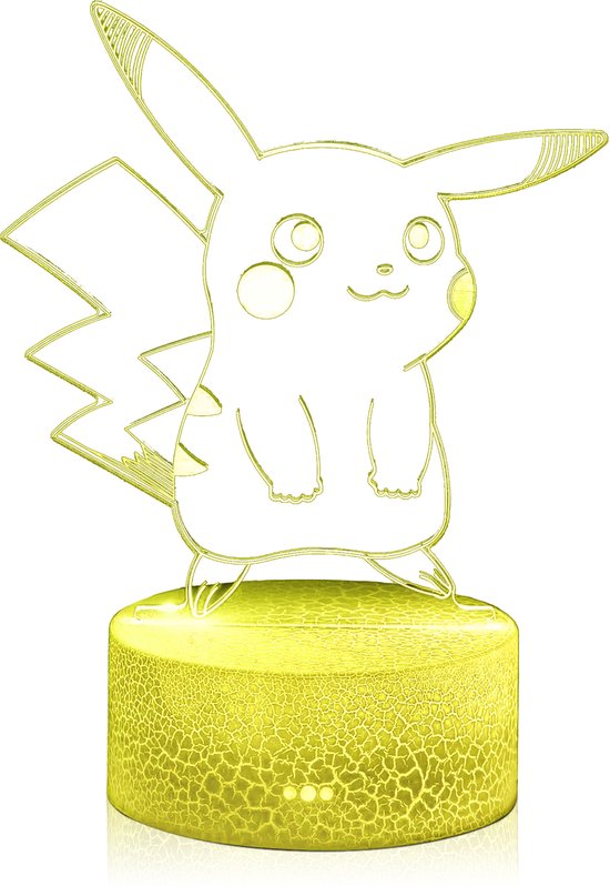 3D Pikachu Nachtlampje – LED Lamp met 16 Kleuren, Afstandsbediening & Touchbediening | USB-gevoed of Draadloos Met Batterij | Kinderkamer Nachtverlichting & Cadeau