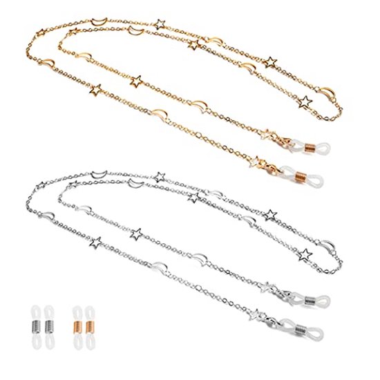 Foto: Lenzenvloeistof ketting voor zonnebril en bril 2 stuks metalen lange houder met rubber uiteinden