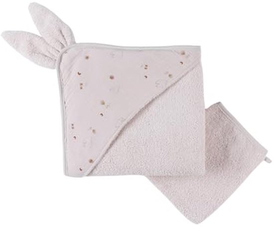 Badstof badset voor baby's - Badcape en handschoen in Mokka en Lichtroze