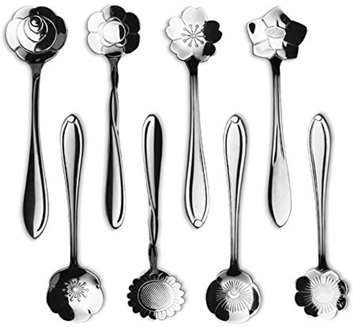 Roestvrij Stalen Servies met Bloemenpatronen - Set van 8 Koffielepels