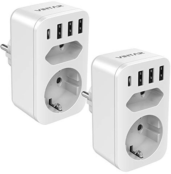 Multi Stopcontact 6-in-1 USB Stopcontact met 3 USB Opladers en 1 Type C Poort - 4000W ...