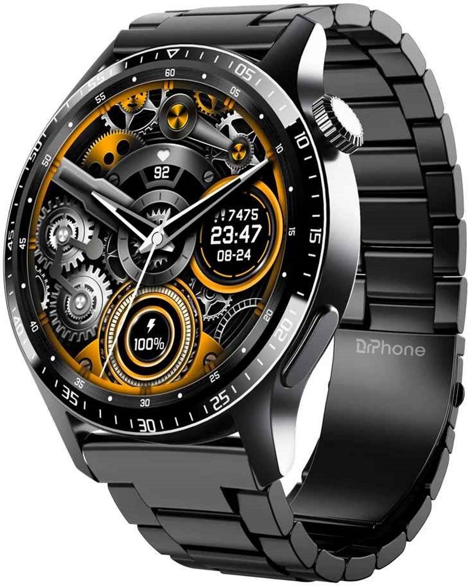 DrPhone ChronaX Smartwatch – 1.35” HD Retina Display – Bluetooth Bellen – SpO₂ Saturatie – Hartslag – Bloeddruk – Lichaamstemperatuur – HRV – Ademhalingsoefeningen – Rekenmachine – Voice Assistant – Telefoonzoeker – 200+ Sportmodi