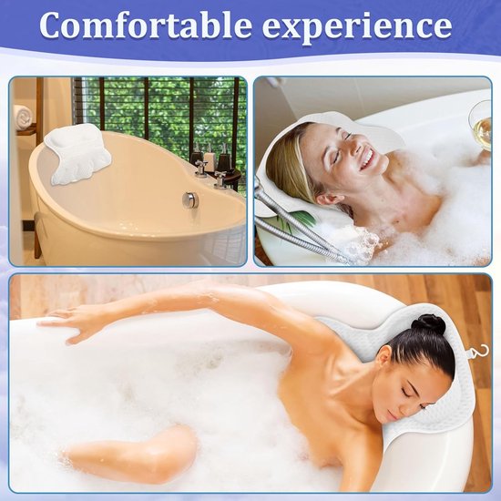 Badkussens, 4D-badkussen met 6 zuignappen, antislip en krachtig, voor spakussen, whirlpool, spa, nekkussen, voor alle soorten badkuipen (grijs) (B