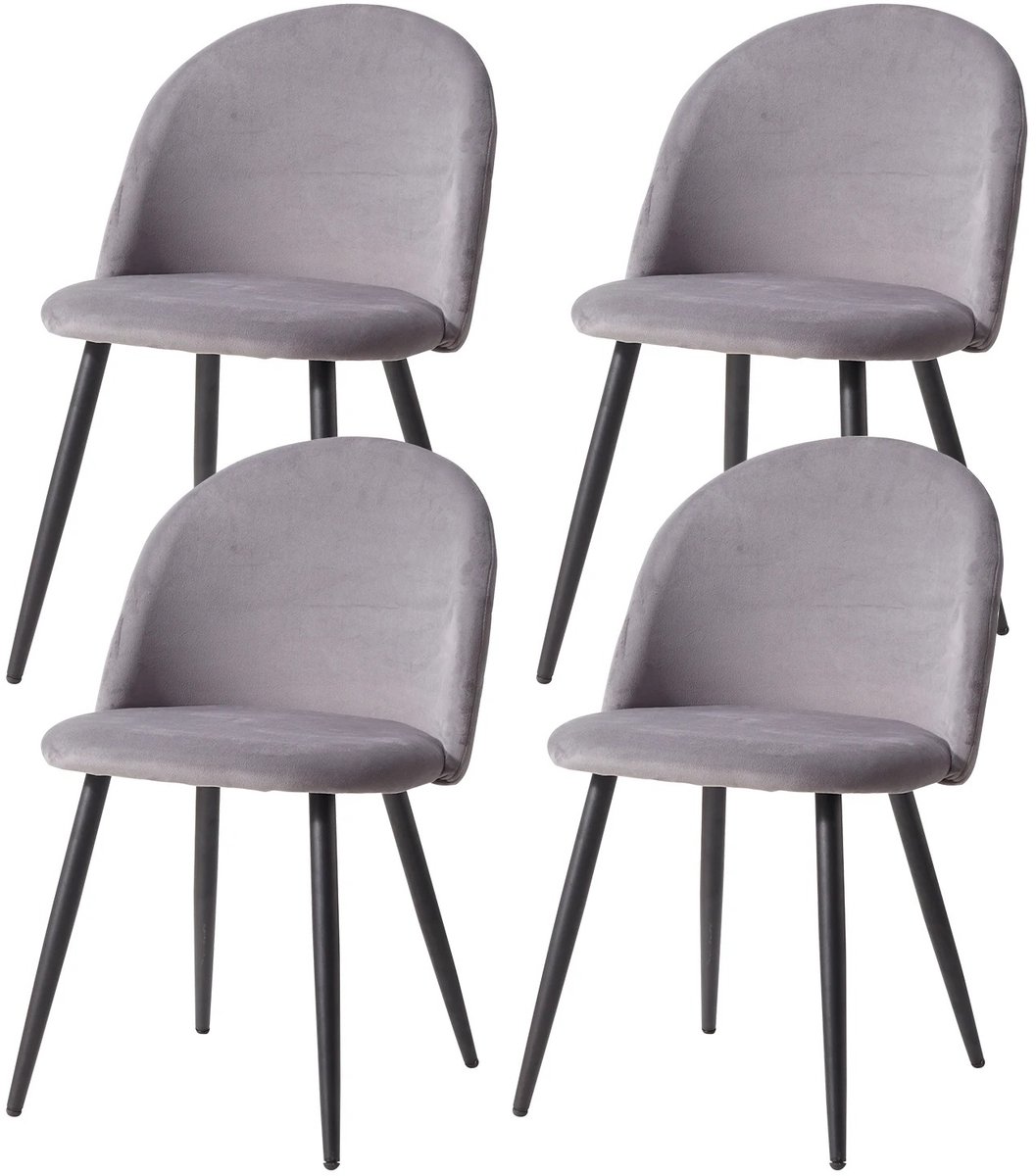 Set van 4 Eetkamerstoelen - Zacht Fluwelen Bekleding met Metalen Poten - Stoelen - Geschikt voor Keuken, Eetkamer, Woonkamer en Lounge - 43 x 48 x 80 cm - Velvet - Grijs