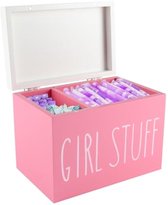 Houten opbergdoos voor badkamer, 2 vakken met deksel voor tampons, inlegkruisjes en maandverband, hygiëneartikel organizer