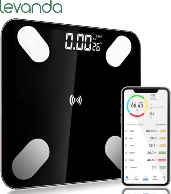 Levanda - Slimme personen weegschaal met lichaamanalyse - Digitale personenweegschaal met app - Smart scale vetpercentage