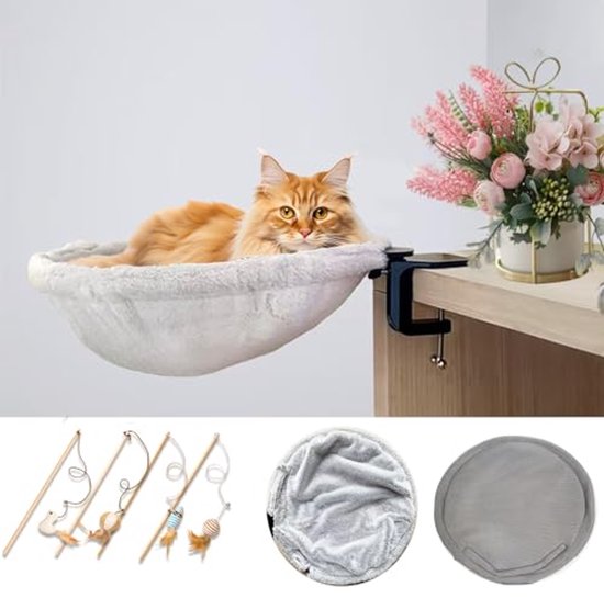 Kattenraambaars - hangmat voor raam - massief houten zitting en sterke zuignappen - kattenraambed en meubels - hangende plank voor kleine-middelgrote katten Kattenraambaars - hangmat voor raam - massief houten zitting en sterke zuignappen - kattenraambed en meubels - hangende plank voor kleine-middelgrote katten