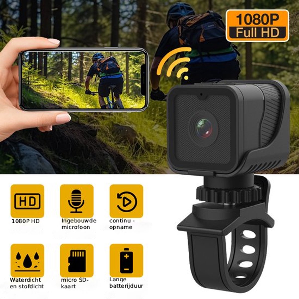 TRESTO - 1080P HD Actiecamera – Mini Camera - Actiecamera - Draagbare camera 1080P - Lens Waterdichte camera Cams - WiFi HD Minicamera - voor thuisbewaker Elektrische fietsen motorfietsen