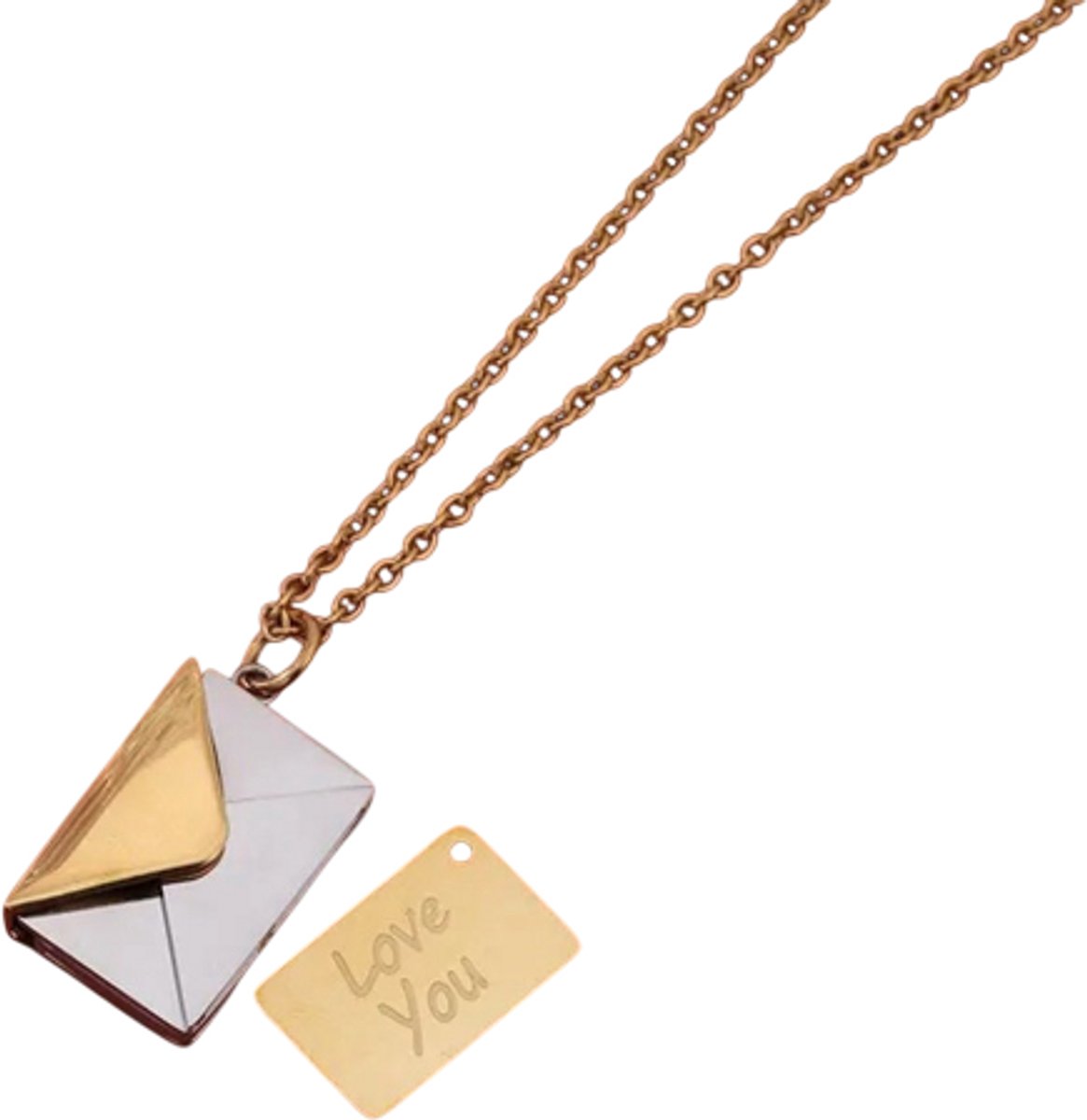 Elegante Valentijn Envelop Medaillon Aangepaste Rvs Ketting Liefde I LOVE YOU Verbogen Geheime Bericht Liefdes Brief Hanger Ketting Voor Meisje Geschenk Sieraad