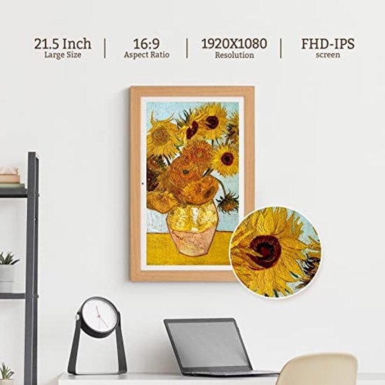 Veidoo 15,6 Inch Wifi Digitale Fotolijst Met 1920x1080 IPS Touchscreen - 32GB Geheugen, Auto Rotate, Muurmontage En Frameo App Voor Foto's & Video's Delen
