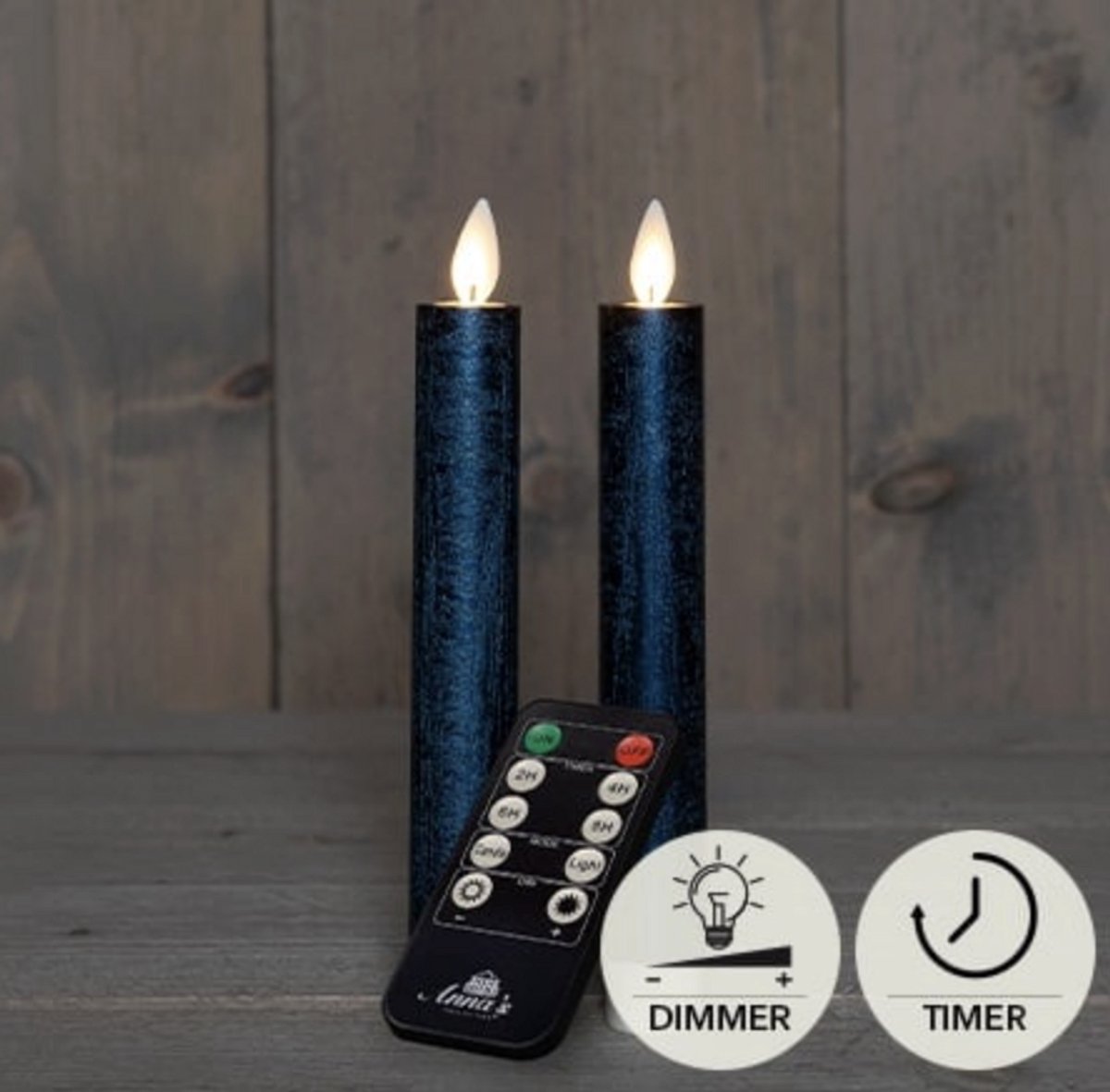LED kaarsen met bewegende vlam 2x - 18cm klein - Blauw - Afstandsbediening - Timer - Dimmer - Dinerkaars rustiek wax - LED kaars batterij