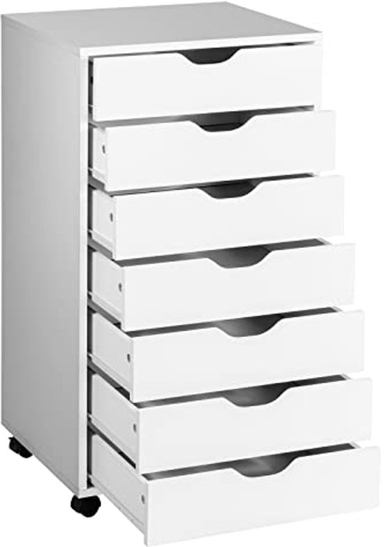 COSTWAY Rollcontainer met 7 Laden, Mobiele Archiefkast met Wielen, Bureaucontainer, Ladekast, Rolkast, Rolwagen, Ladecommode voor Thuis en Kantoor, Zwart