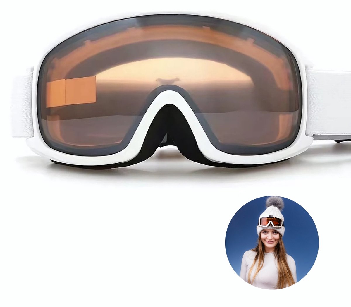 Solud® Skibril dames - Ski bril Wit unisex one size - Skibril UV beschermd - Skibrillen Anti condens - Skiebril heren