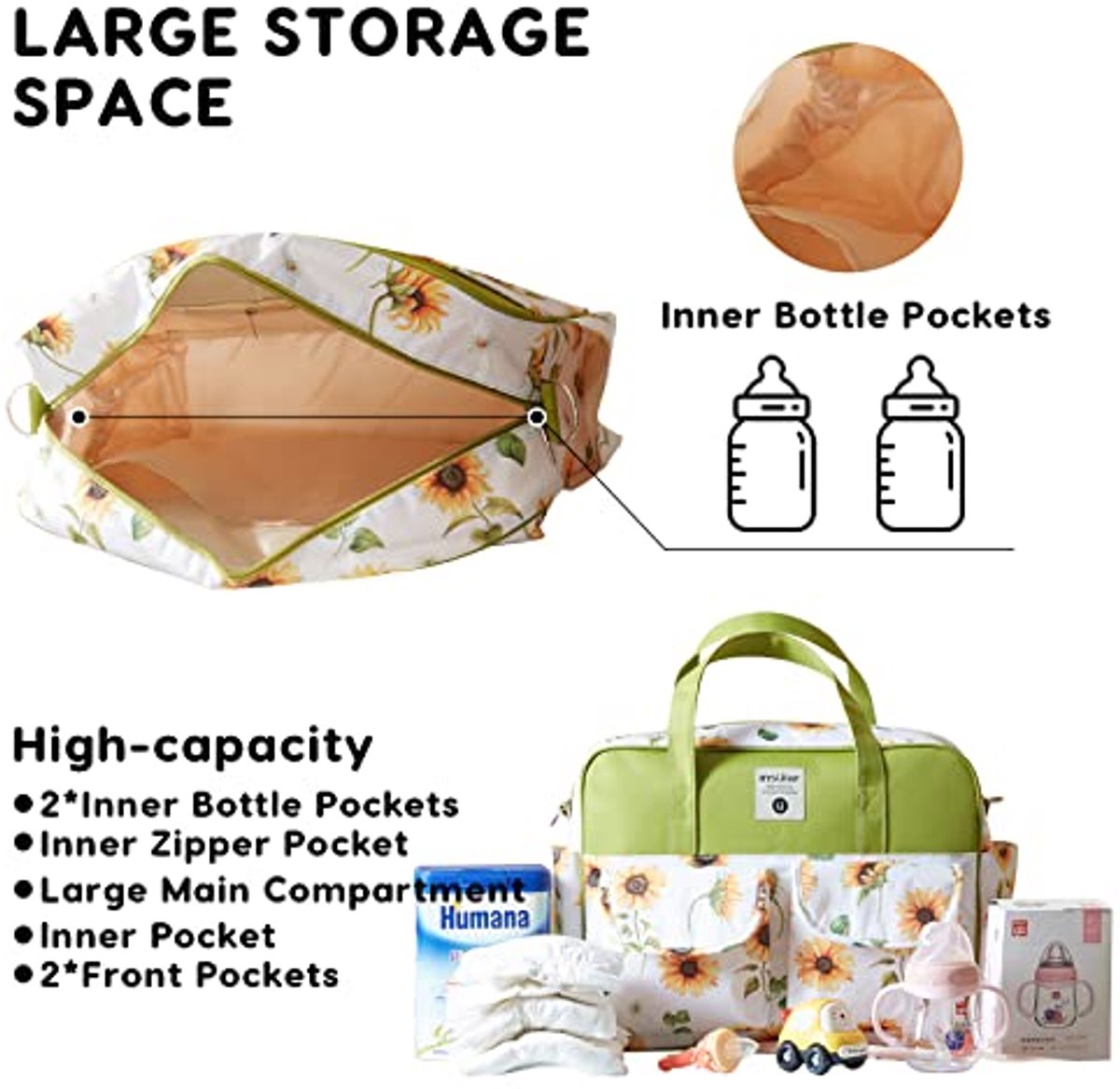 SUYUKU Luiertas Multifunctionele mama draagtas Grote capaciteit schoudertas met fopspenenhouder voor zwangerschap en baby kleedtas reistas strand, Zwart