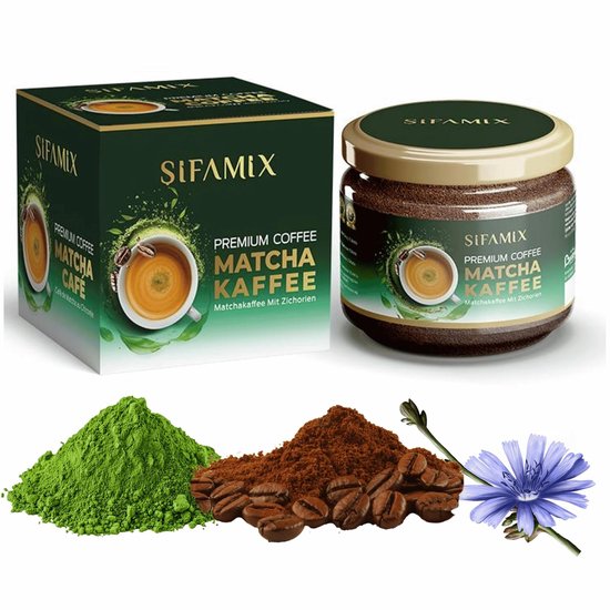 Premiuim Matcha detox koffie Sifamix– instant koffie – 48% oplosbare koffie, 40% witloof & 12% Japans matcha groene theepoeder – 100% natuurlijk (premium koffie, 1 stuk)