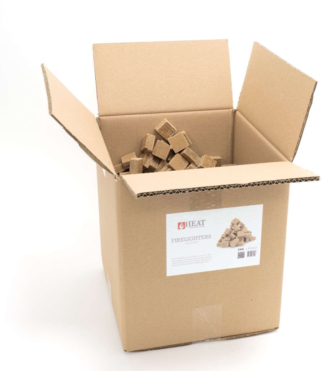 HEAT Outdoor Living - Bruine Aanmaakblokjes 3KG (ca 550 stuks) - Voordeeldoos - Ecologisch - Milieuvriendelijk - Reukloos - CO2 Neutraal - Top Kwaliteit!