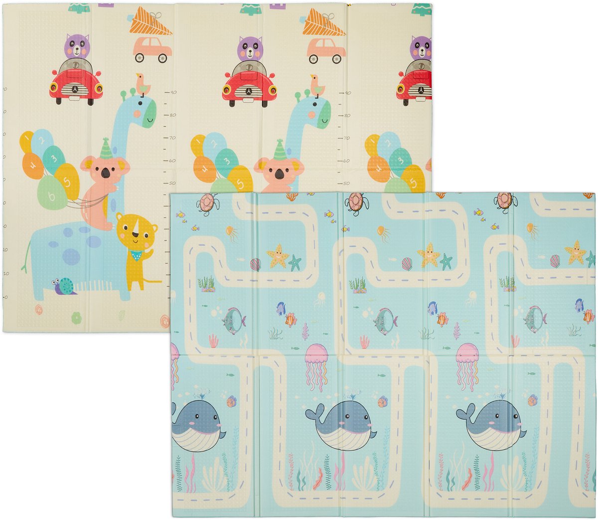 Opvouwbare Speelmat Baby 200 x 150 cm - Dubbelzijdig Speelkleed met Dierenprint - XPE Schuimmat - Antislip Kruipmat met Opbergtas