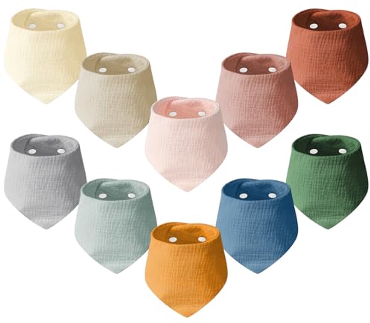 Image of Absorberende Bandana Slabbetjes voor Baby's - 10 Stuks Driehoekige Katoenen Slabbetjes met Verstelbare Drukkoppen
