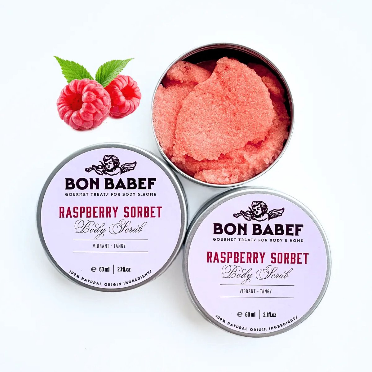 Bon Babef | Body scrub | Lichaamsscrub | Raspberry Sorbet | Frambozen sorbet | Natuurlijk | Vegan | 60 ml - 75 gr