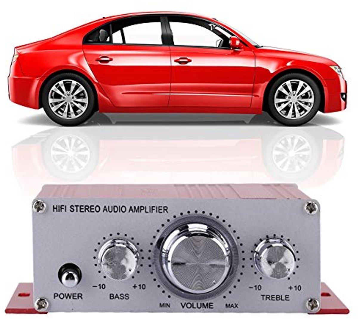 Mini Car Car Amplifier, DC 12V 2A Aluminum Alloy High Power Hifi Audio Music CD DVD MP3 FM Player Car Speaker (Red)