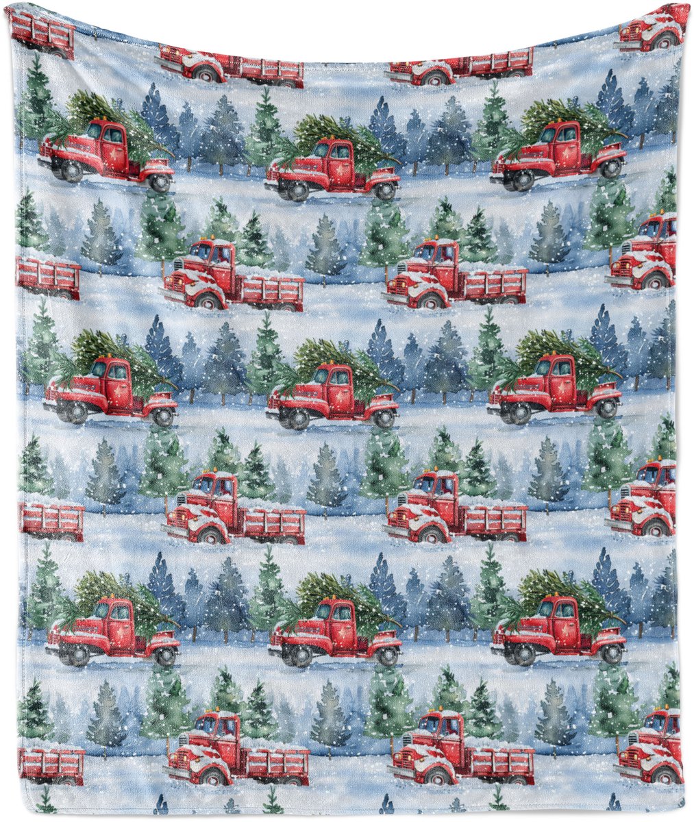 New Bed Kerstmis Kerstbomen en vrachtwagensneeuw Zachte Flanellen Fleece Deken, 230 cm x 175 cm