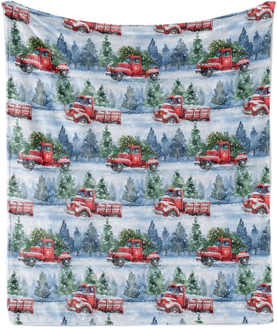 New Bed Kerstmis Kerstbomen en vrachtwagensneeuw Zachte Flanellen Fleece Deken, 230 cm x 175 cm