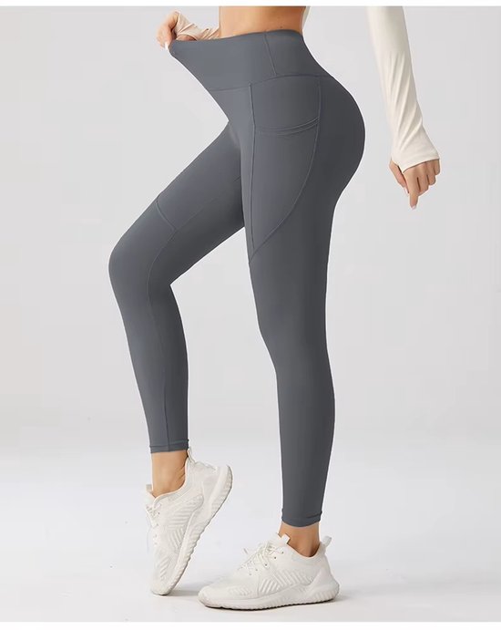 Sportlegging met zakje dames - Sportkleding dames - Sportbroek dames - High waist Sportlegging - Shape legging - Hardloopbroek dames - yoga legging dames - Grijs Maat S - Gym Revolution van Merkloos — afbeelding 2