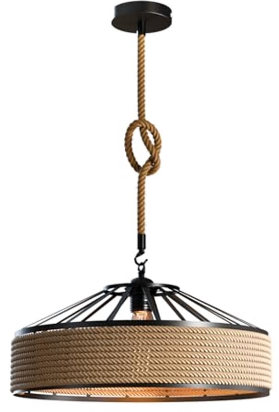 Industriële vintage hanglamp met dikke henneptouw van 300