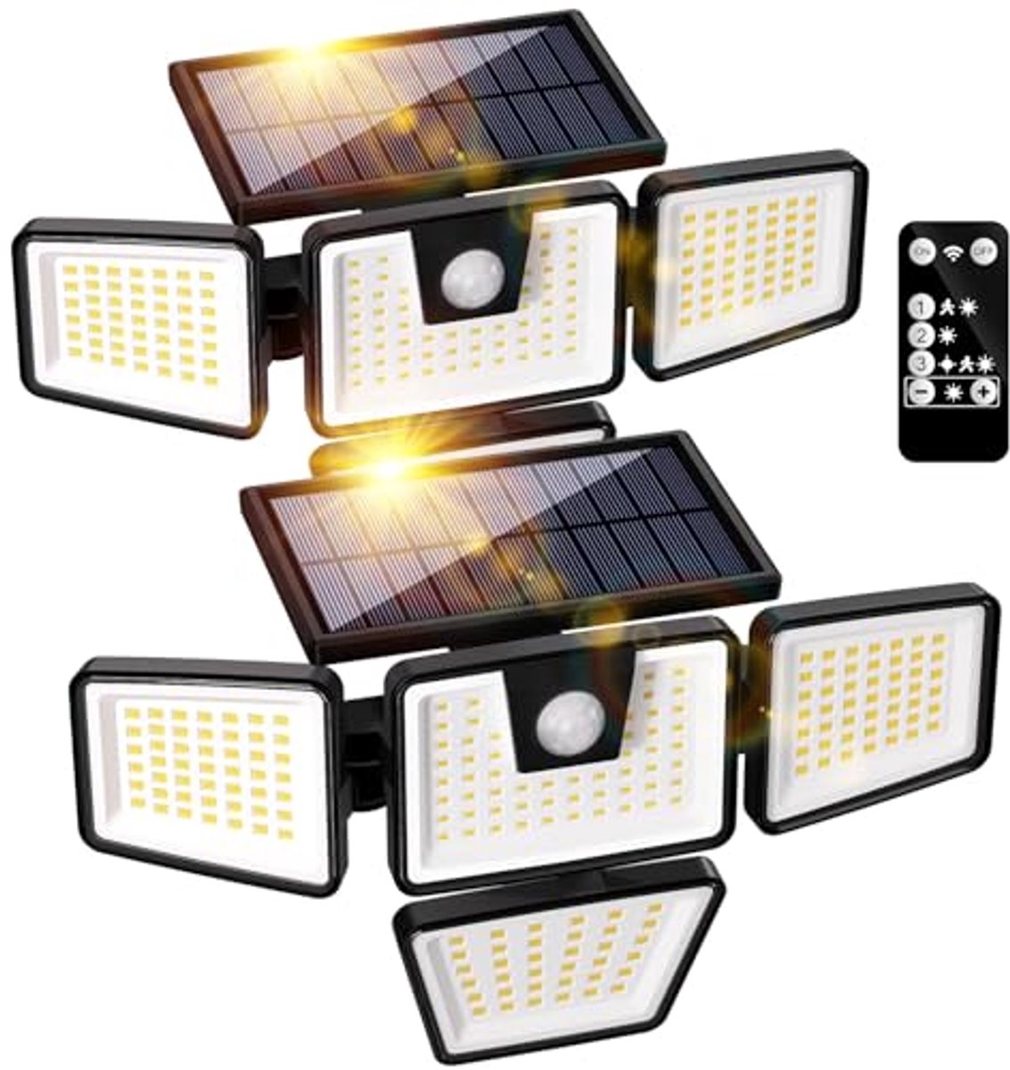 Buiten Muurverlichting IP65 Waterdicht met Afstandsbediening - 4-Koppen Zonnewandlampen voor Tuin en Garage