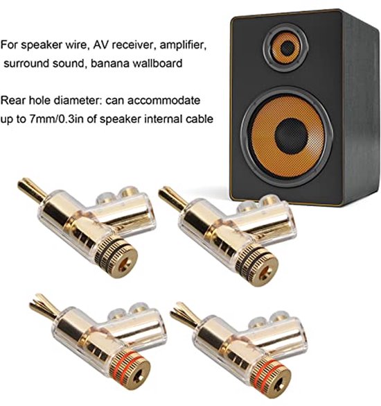4Pcs Locking Banana Connectors, 45 Degree Angled Banana Plugs 24K Gold Plated Locking Speaker Plug Supports Maximum 7mm Wire Diameter for Speakers — afbeelding 4