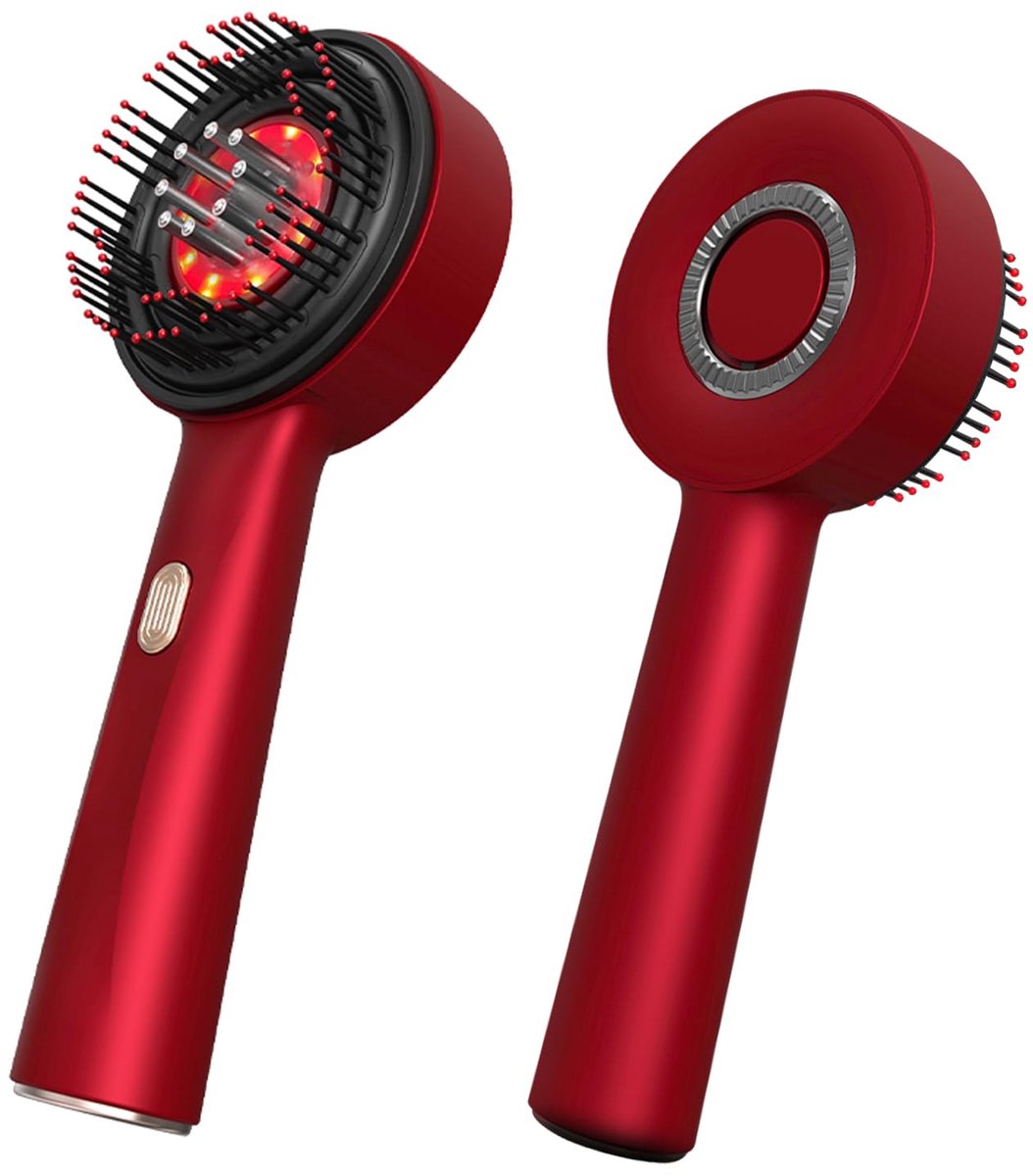 longziming -2-in-1 Elektrische Hoofdhuidmassageborstel met Rood Licht & Olie Applicator – 3 Massage Modi – Waterdicht IPX7 – USB Oplaadbaar – Rood