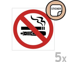Pictogram/ stickers (5x) | Roken en vapen verboden | 10 x 10 cm | Rookvrije zone | Rookvrije | Rookverbod | Sticker | Sigaretten | Verbodsbord | Vape | Dampen | Voordeel verpakking | 5 stuks